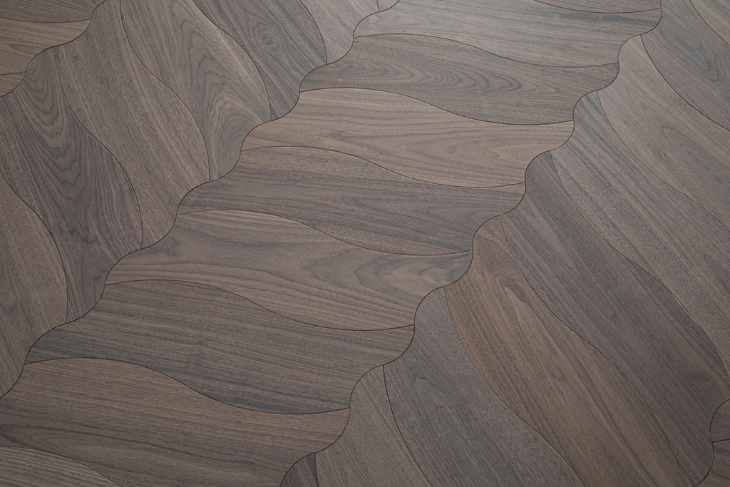YXPH105 Black Walnut Flowing Ripple Parquet Flooring | Wave Series