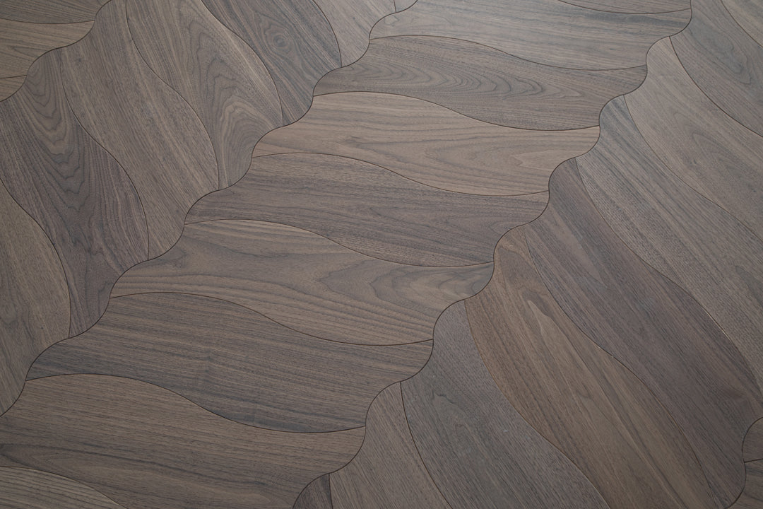 YXPH105 Black Walnut Flowing Ripple Parquet Flooring | Wave Series