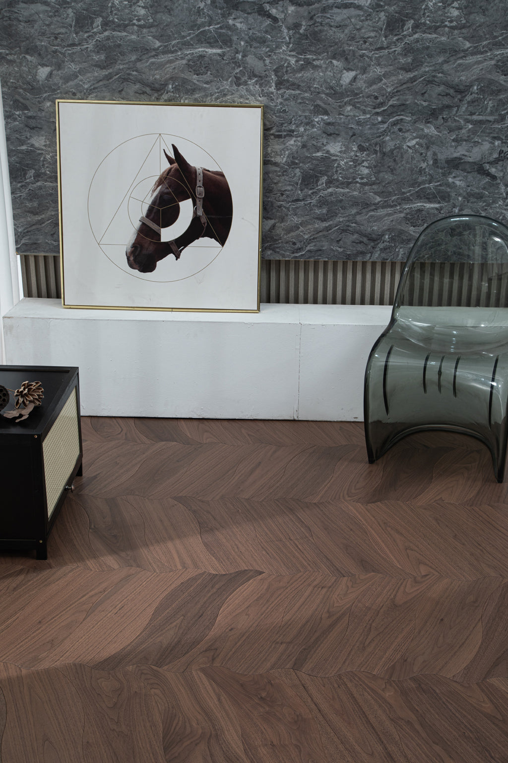 YXPH107 Black Walnut Flowing Ripple Parquet Flooring | Wave Series