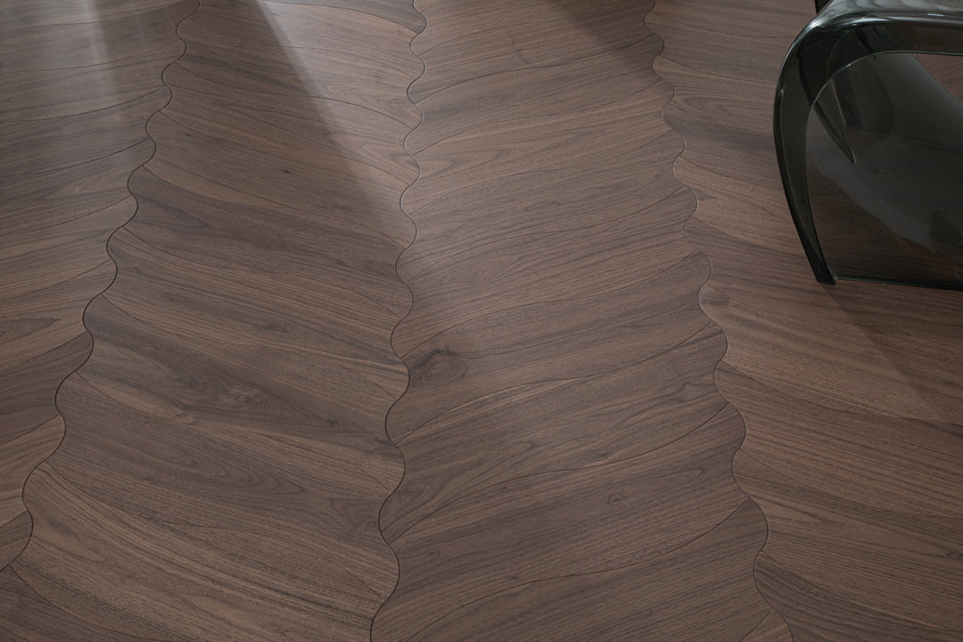 YXPH107 Black Walnut Flowing Ripple Parquet Flooring | Wave Series