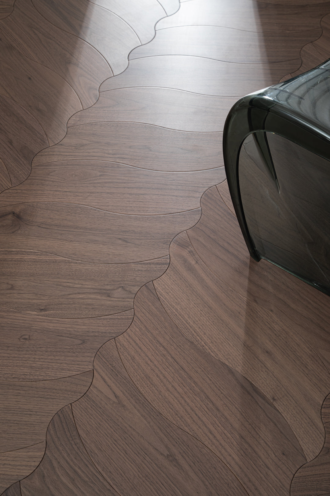 YXPH107 Black Walnut Flowing Ripple Parquet Flooring | Wave Series