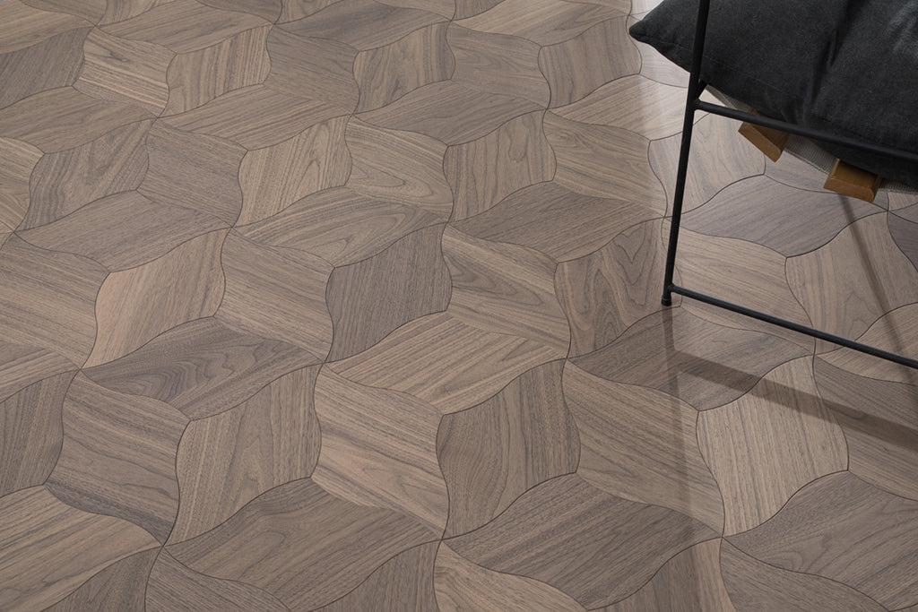 YXPH108 Black Walnut Curved Petal Floral Marquetry Parquet Flooring | Lily Series