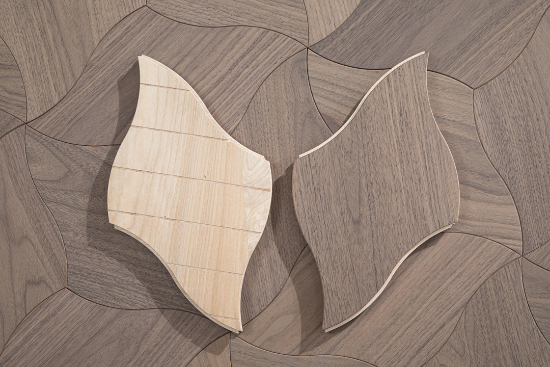YXPH108 Black Walnut Curved Petal Floral Marquetry Parquet Flooring | Lily Series