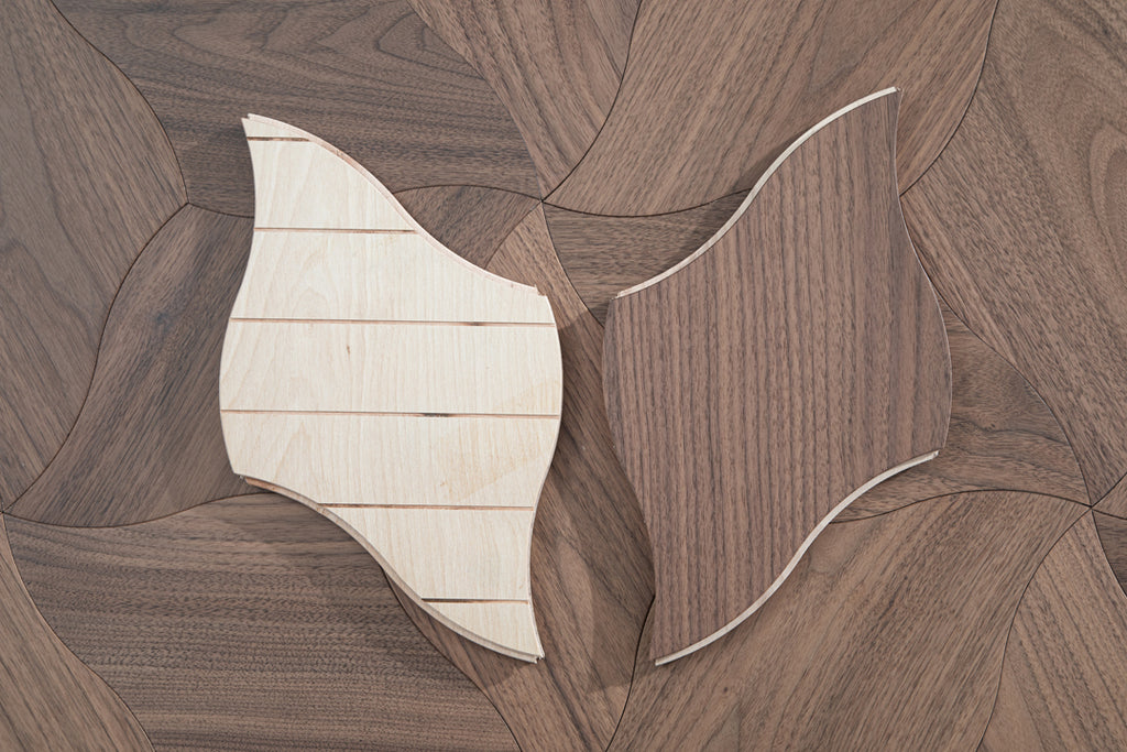 YXPH110 Black Walnut Curved Petal Floral Marquetry Parquet Flooring | Lily Series
