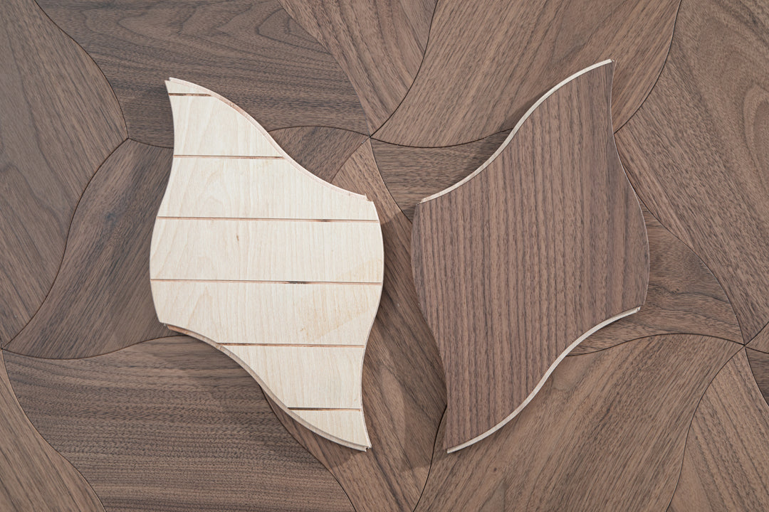 YXPH110 Black Walnut Curved Petal Floral Marquetry Parquet Flooring | Lily Series