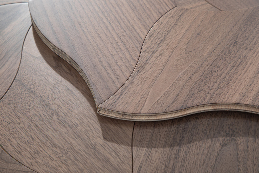 YXPH110 Black Walnut Curved Petal Floral Marquetry Parquet Flooring | Lily Series