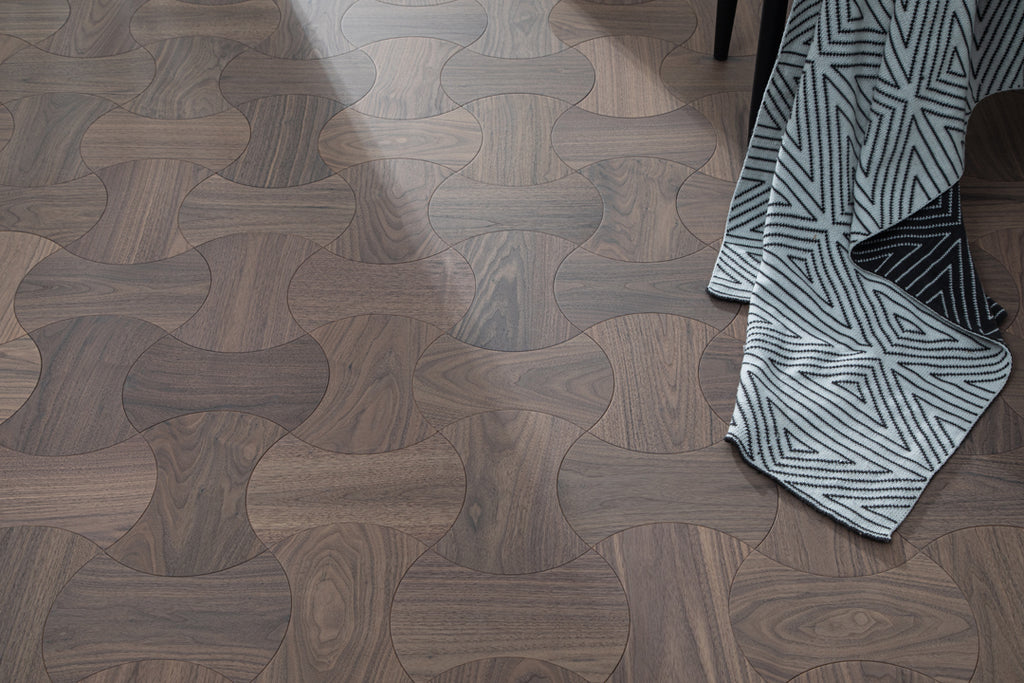 YXPH111 Black Walnut Cinched Curved Modular Parquet Flooring | Wasp Waist Series