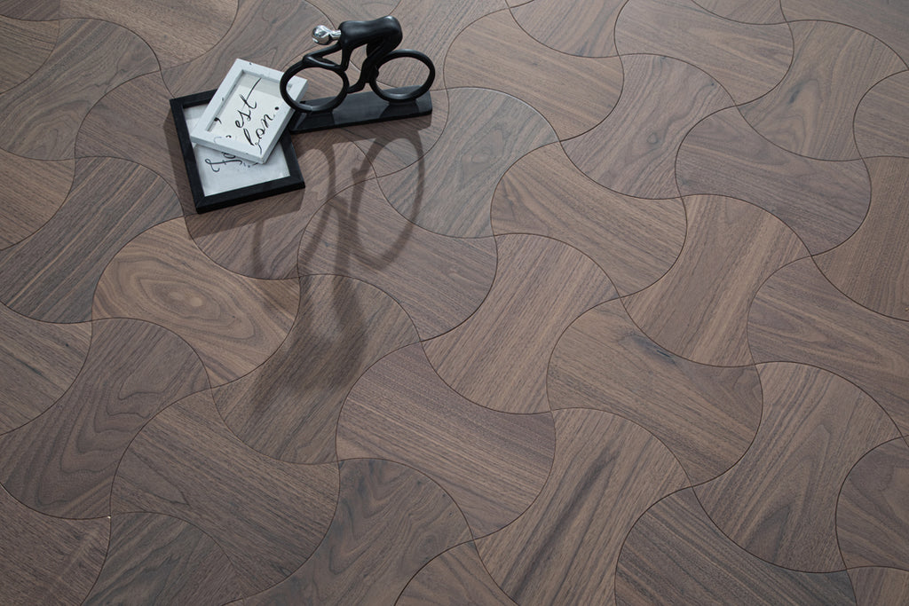 YXPH111 Black Walnut Cinched Curved Modular Parquet Flooring | Wasp Waist Series