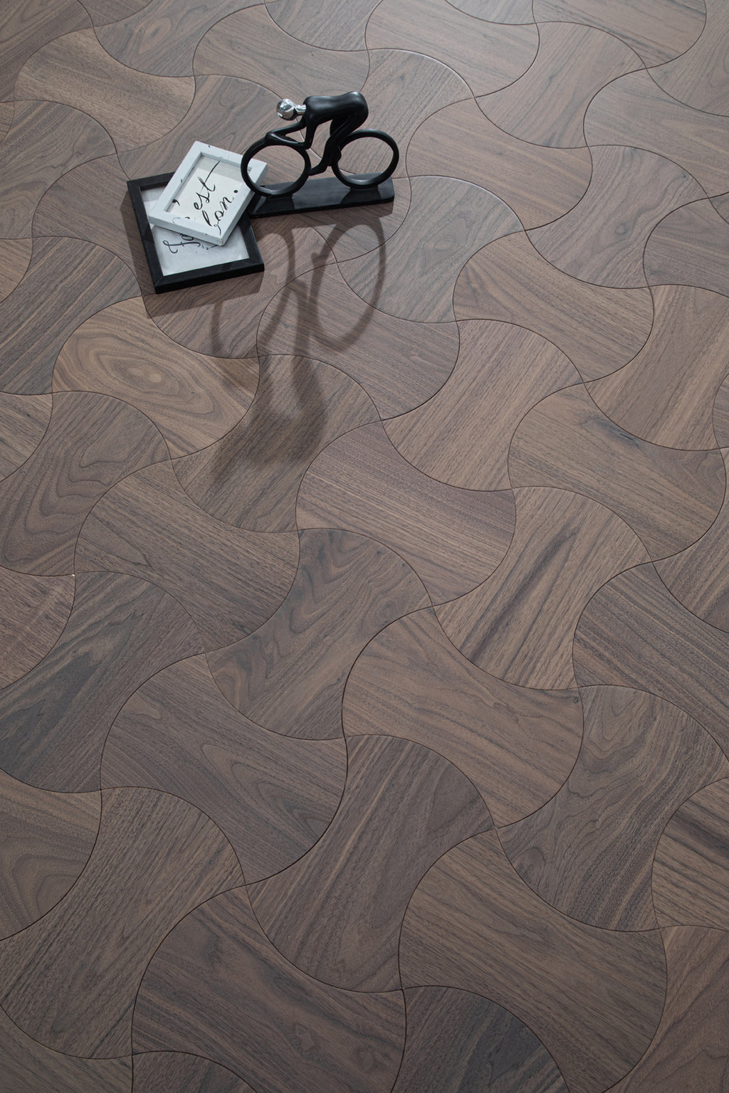 YXPH112 Black Walnut Cinched Curved Modular Parquet Flooring | Wasp Waist Series
