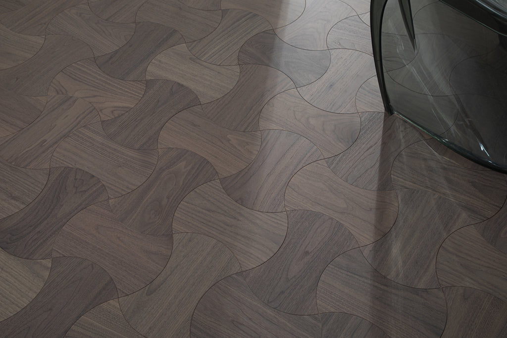 YXPH112 Black Walnut Cinched Curved Modular Parquet Flooring | Wasp Waist Series