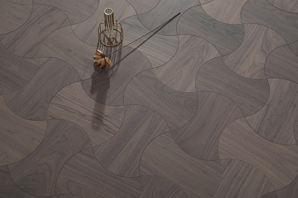 YXPH112 Black Walnut Cinched Curved Modular Parquet Flooring | Wasp Waist Series