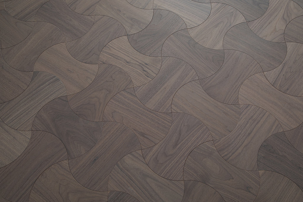 YXPH112 Black Walnut Cinched Curved Modular Parquet Flooring | Wasp Waist Series