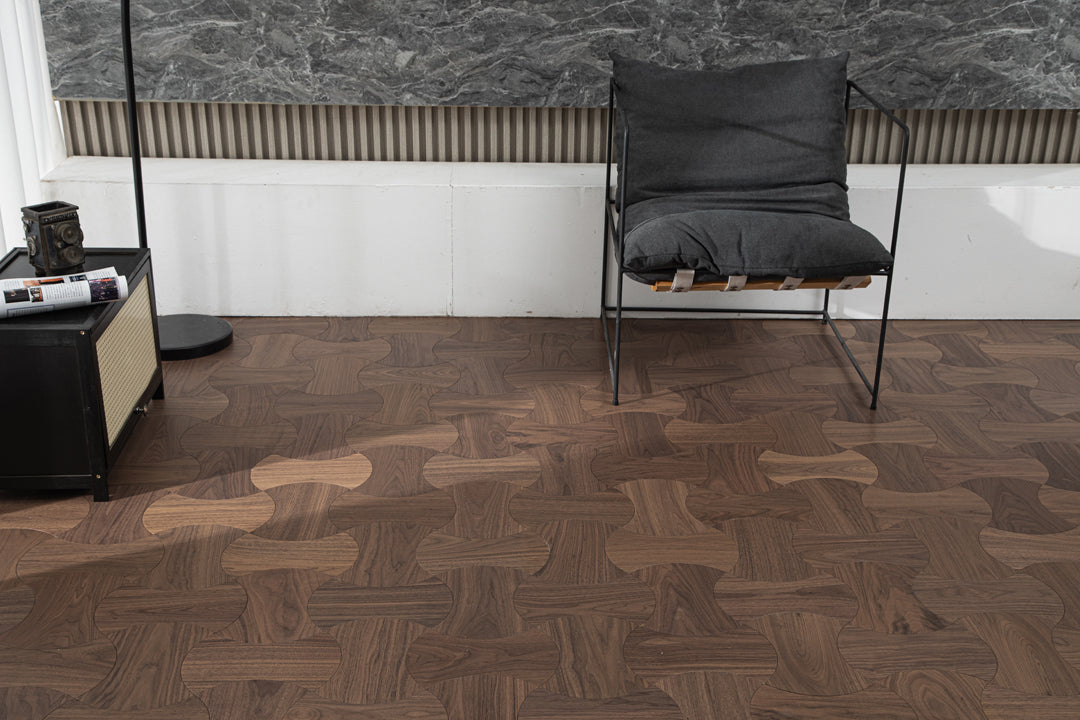 YXPH113 Black Walnut Cinched Curved Modular Parquet Flooring | Wasp Waist Series