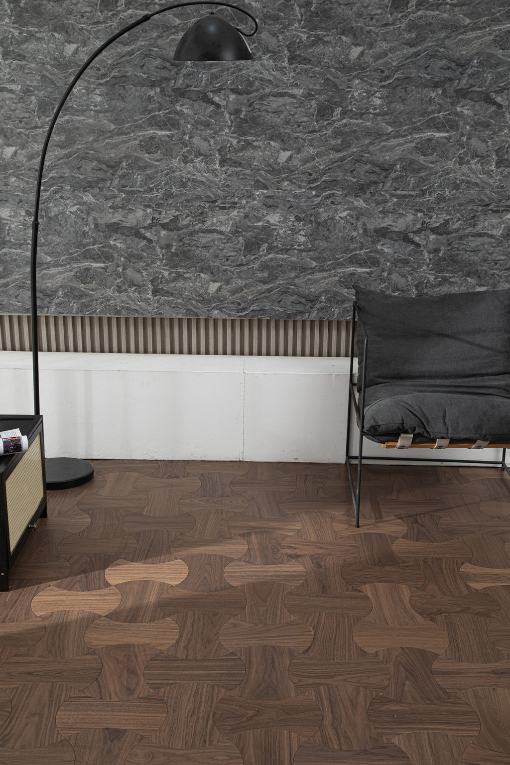 YXPH113 Black Walnut Cinched Curved Modular Parquet Flooring | Wasp Waist Series