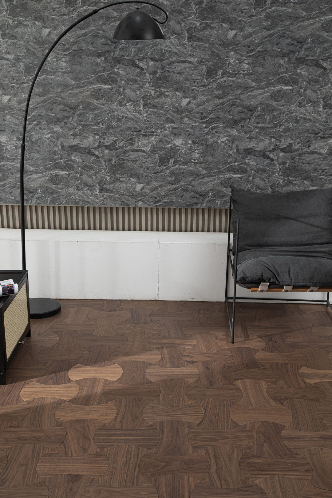 YXPH113 Black Walnut Cinched Curved Modular Parquet Flooring | Wasp Waist Series
