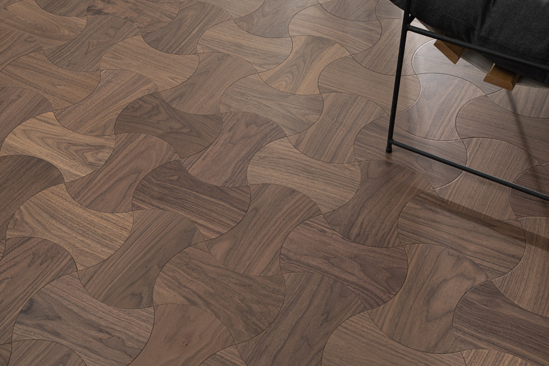 YXPH113 Black Walnut Cinched Curved Modular Parquet Flooring | Wasp Waist Series