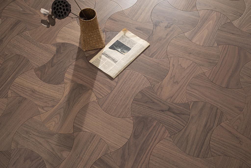 YXPH113 Black Walnut Cinched Curved Modular Parquet Flooring | Wasp Waist Series