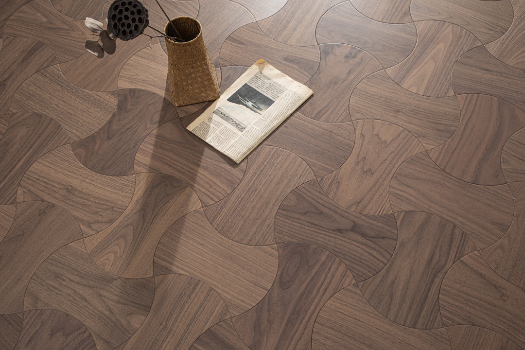 YXPH113 Black Walnut Cinched Curved Modular Parquet Flooring | Wasp Waist Series