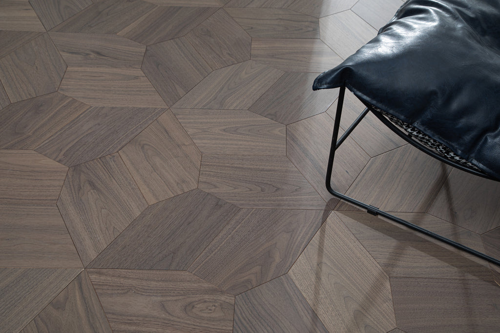 YXPH117 Black Walnut Asymmetric Polygon Parquet Flooring | Fragmented Jade Series