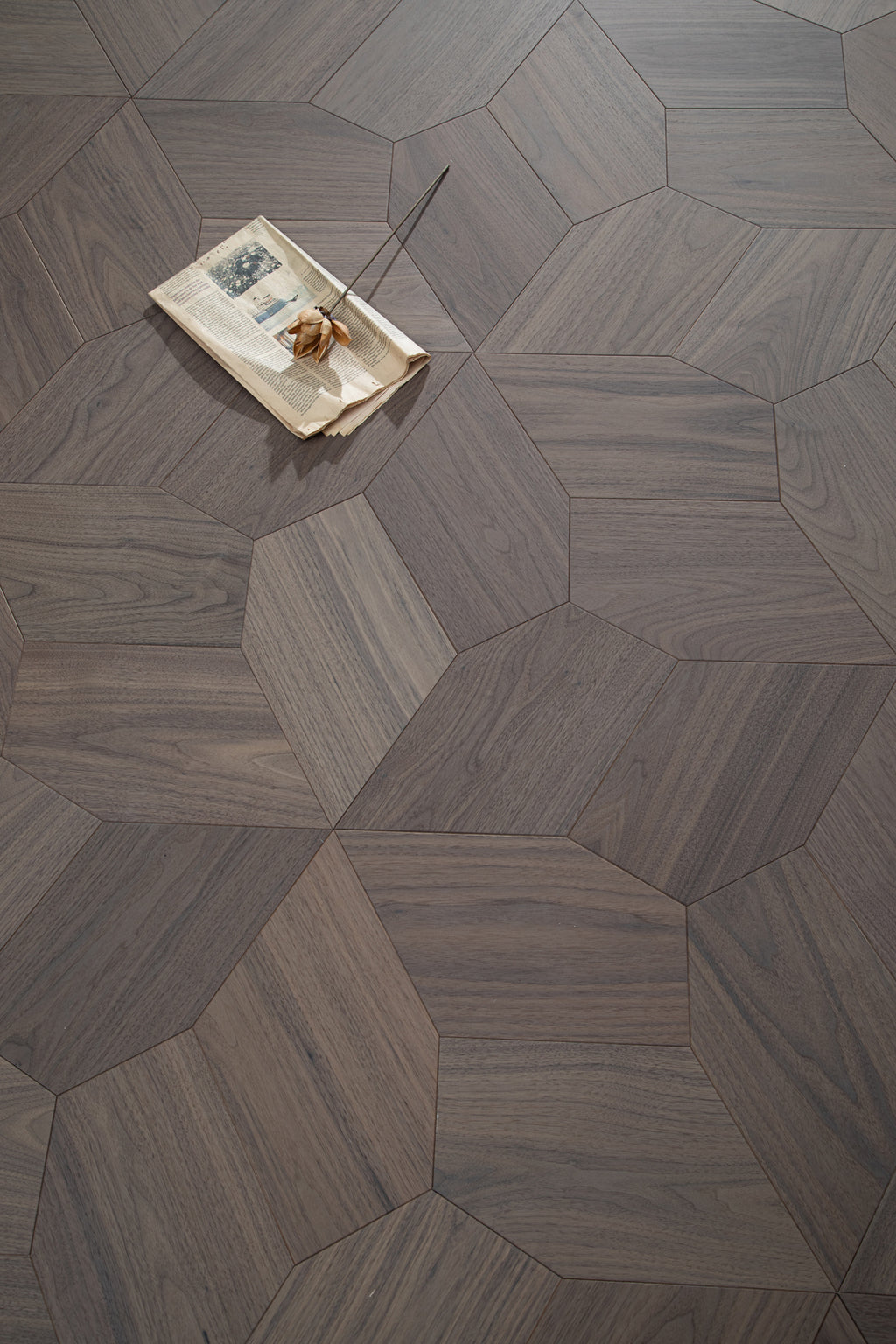 YXPH117 Black Walnut Asymmetric Polygon Parquet Flooring | Fragmented Jade Series