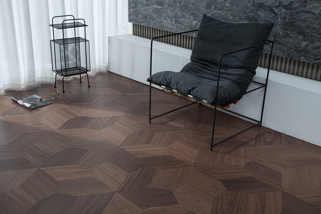 YXPH118 Black Walnut Asymmetric Polygon Parquet Flooring | Fragmented Jade Series
