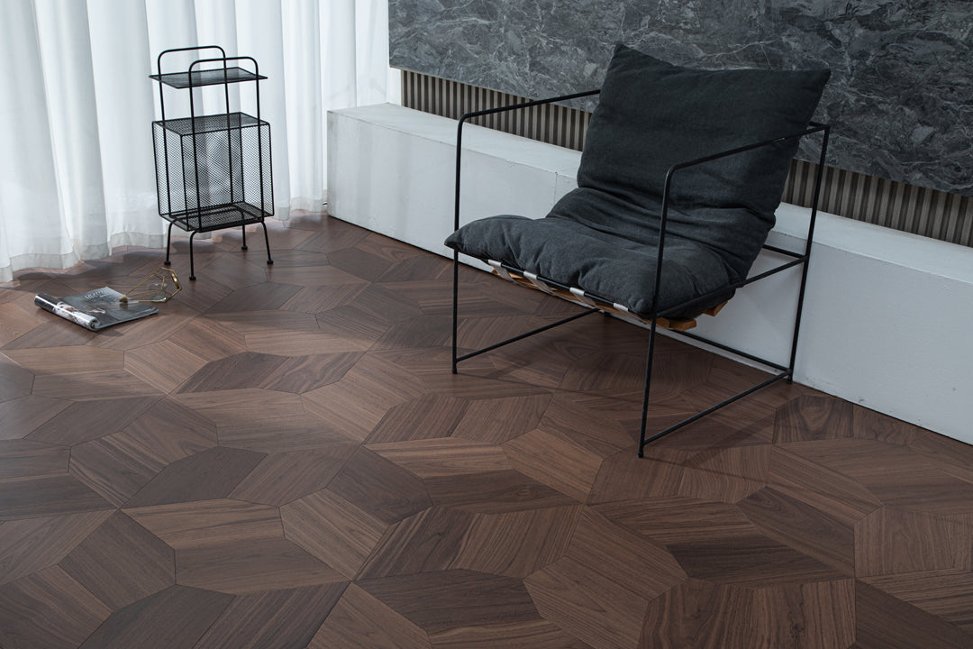 YXPH118 Black Walnut Asymmetric Polygon Parquet Flooring | Fragmented Jade Series