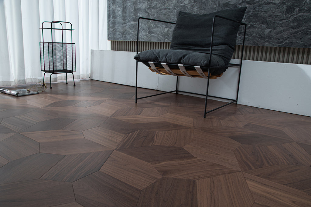 YXPH118 Black Walnut Asymmetric Polygon Parquet Flooring | Fragmented Jade Series