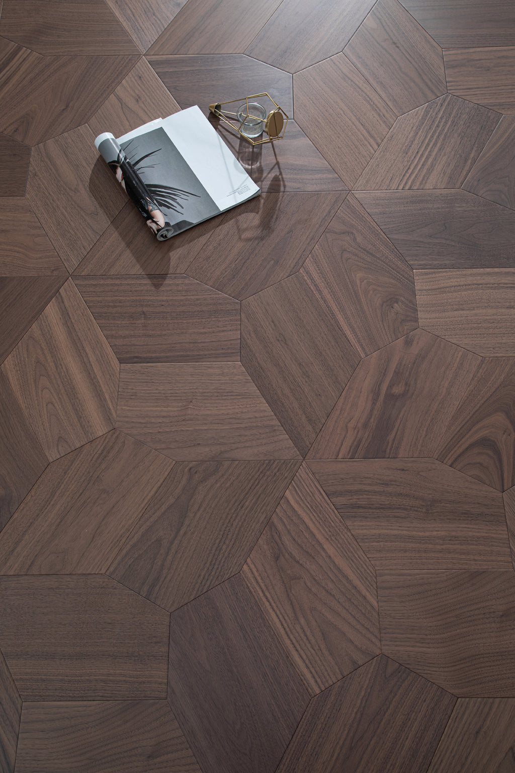 YXPH118 Black Walnut Asymmetric Polygon Parquet Flooring | Fragmented Jade Series