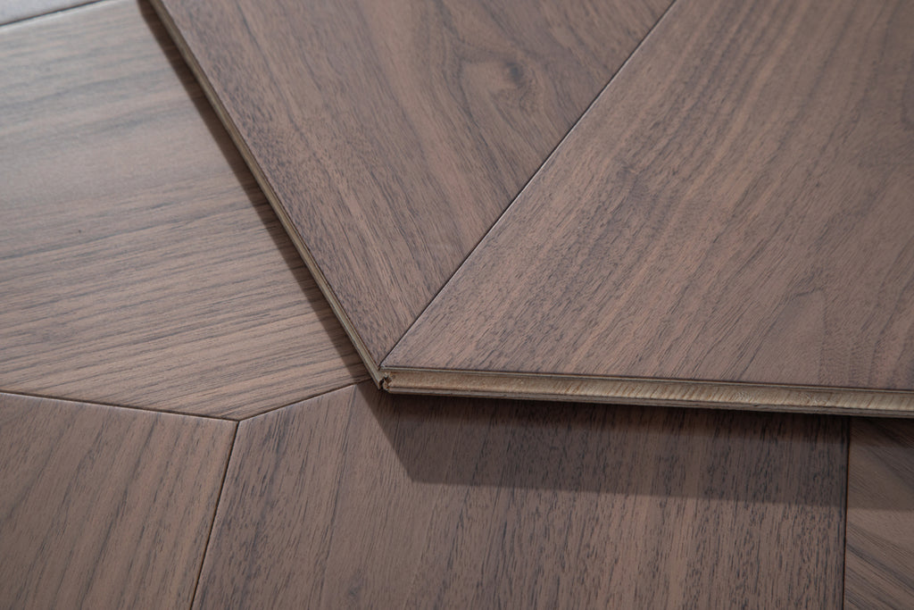 YXPH118 Black Walnut Asymmetric Polygon Parquet Flooring | Fragmented Jade Series