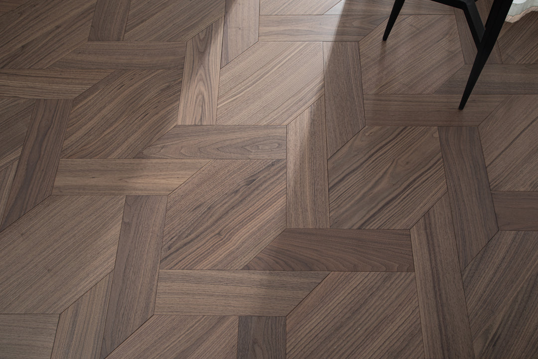 YXPH120 Black Walnut Knot-Weave Pattern Parquet Flooring | Chinese Knot Series