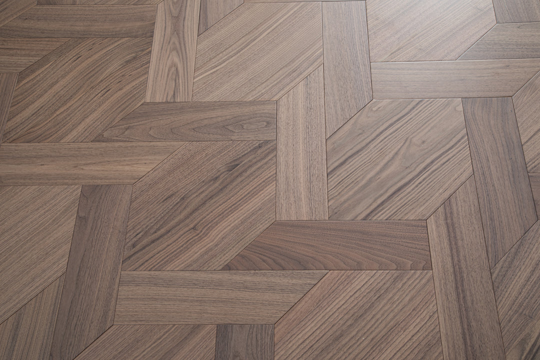 YXPH120 Black Walnut Knot-Weave Pattern Parquet Flooring | Chinese Knot Series