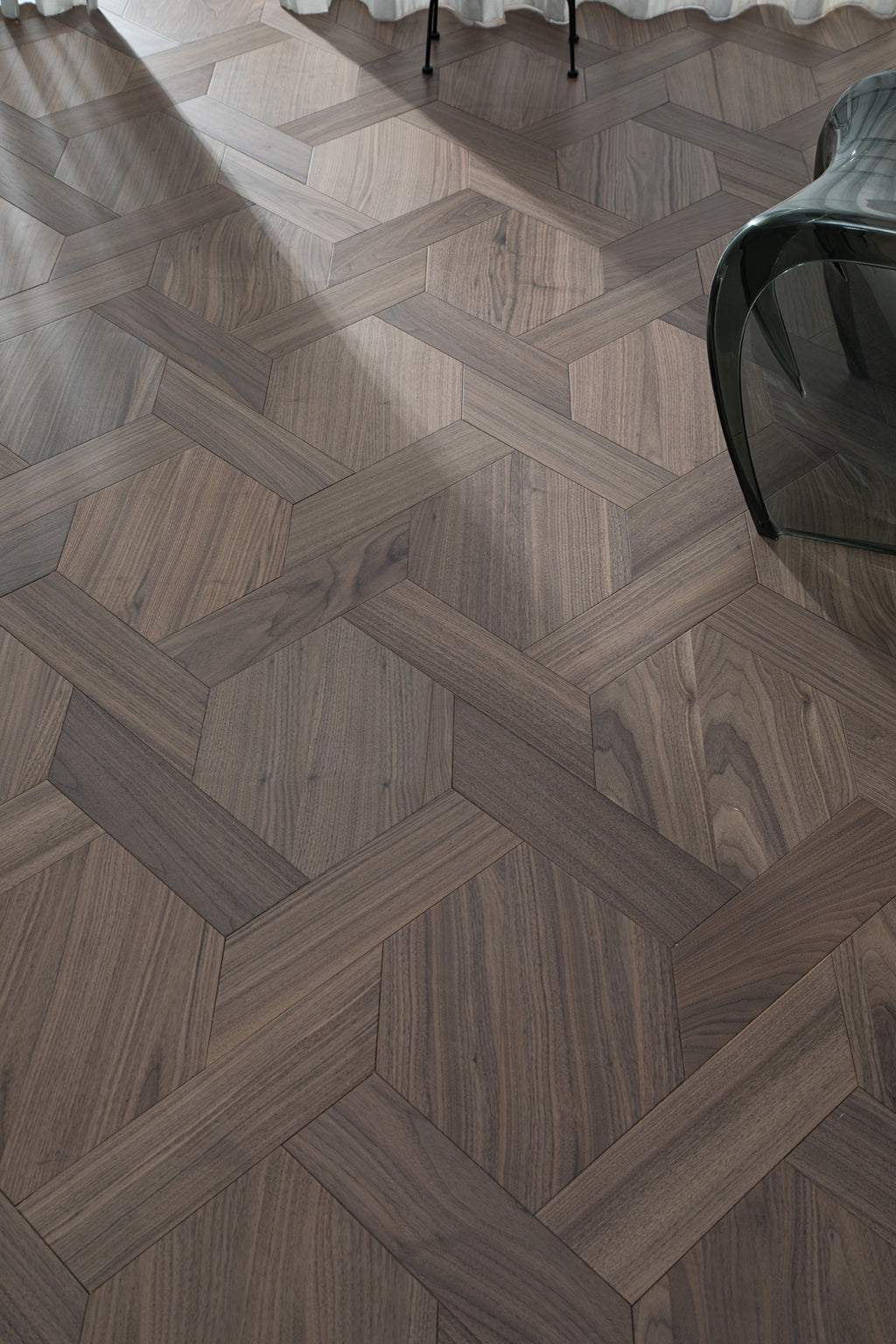 YXPH121 Black Walnut Knot-Weave Pattern Parquet Flooring | Chinese Knot Series