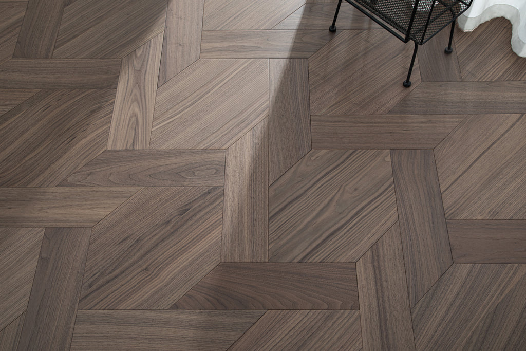 YXPH121 Black Walnut Knot-Weave Pattern Parquet Flooring | Chinese Knot Series