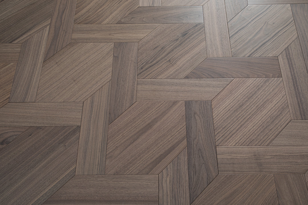 YXPH121 Black Walnut Knot-Weave Pattern Parquet Flooring | Chinese Knot Series