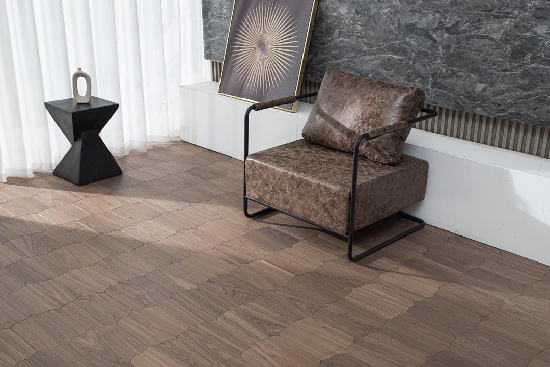 YXPH122 Black Walnut Decorative Cartouche Parquet Flooring | Shield Series