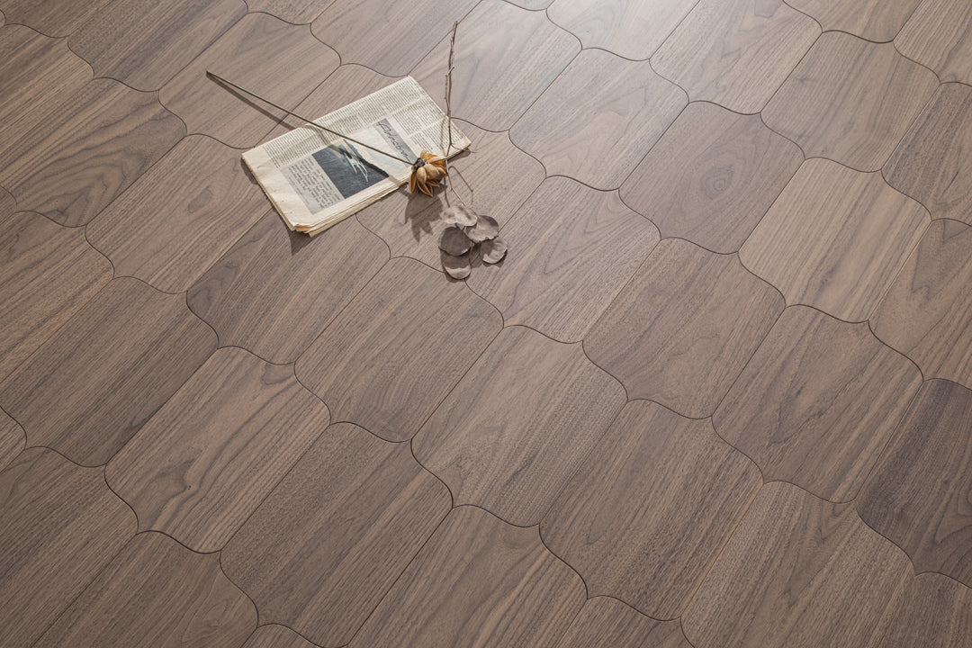 YXPH122 Black Walnut Decorative Cartouche Parquet Flooring | Shield Series
