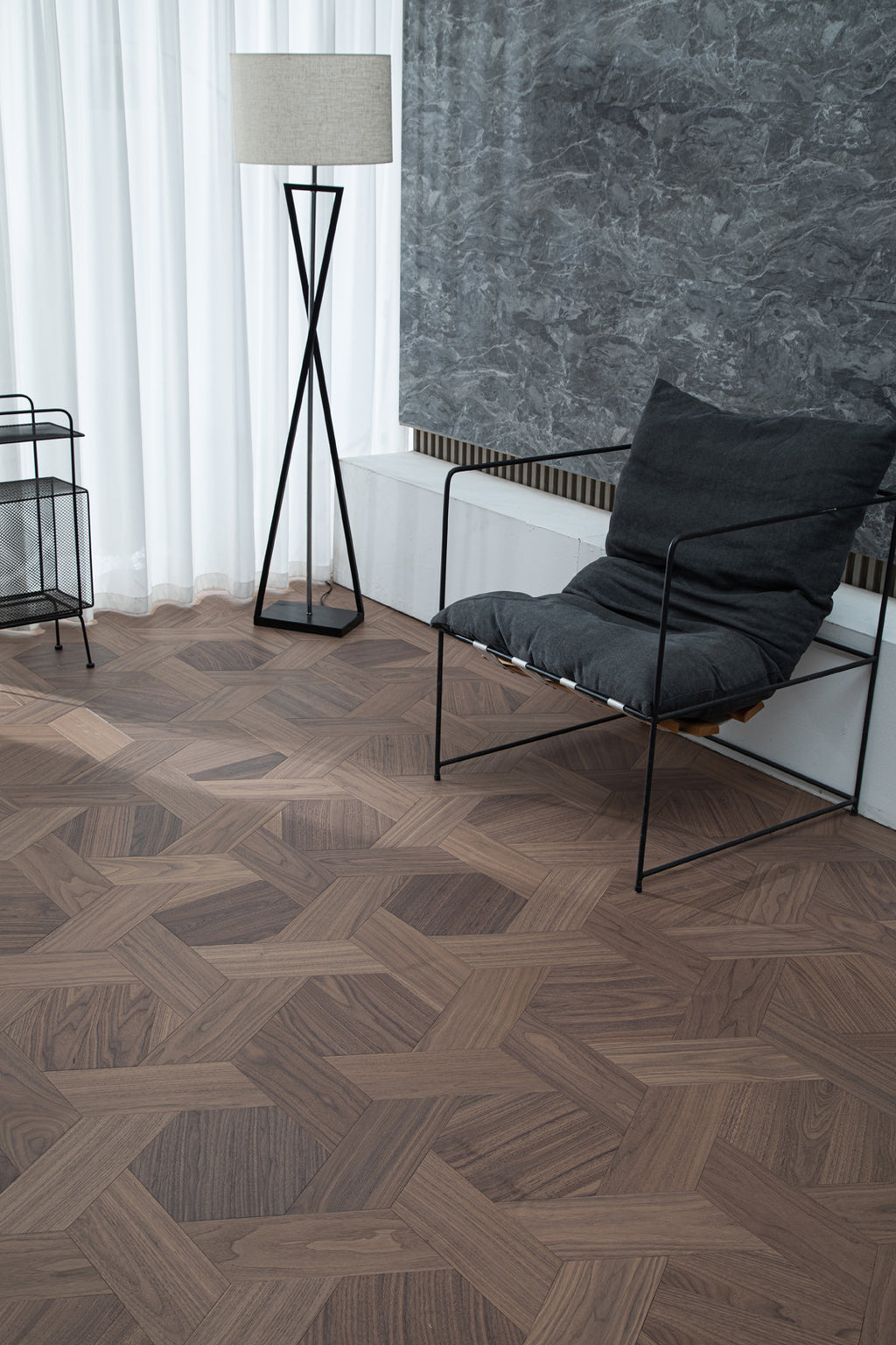 YXPH125 Black Walnut Hexagonal Woven Parquet Flooring | Honeycomb Motif Series