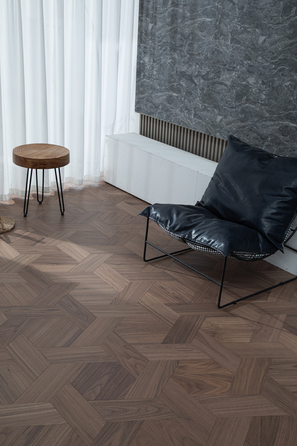 YXPH126 Black Walnut Hexagonal Woven Parquet Flooring | Honeycomb Motif Series