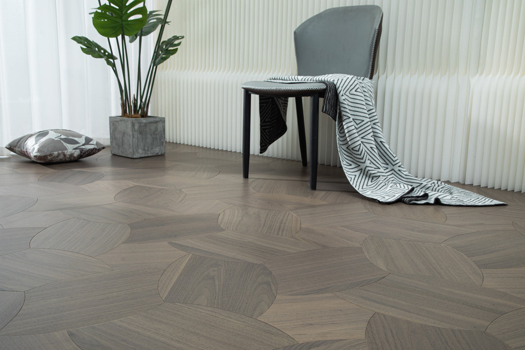 YXPH127 Black Walnut Petal-Shaped Modular Parquet Flooring | Lotus Flower Series