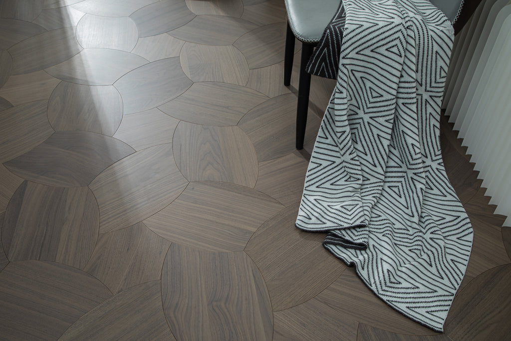 YXPH127 Black Walnut Petal-Shaped Modular Parquet Flooring | Lotus Flower Series