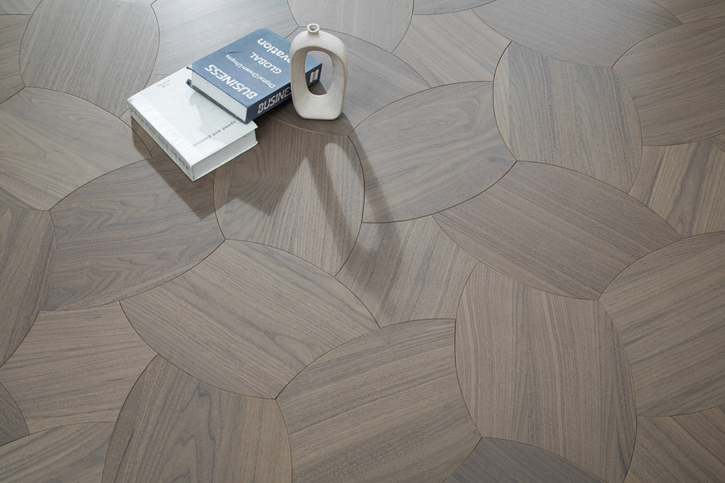 YXPH127 Black Walnut Petal-Shaped Modular Parquet Flooring | Lotus Flower Series