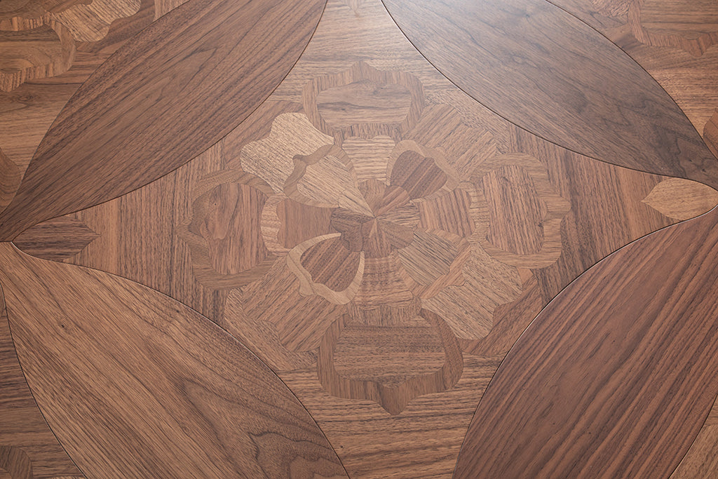 YXPH133 Black Walnut Floral Marquetry Parquet Flooring | Princess Anne Series