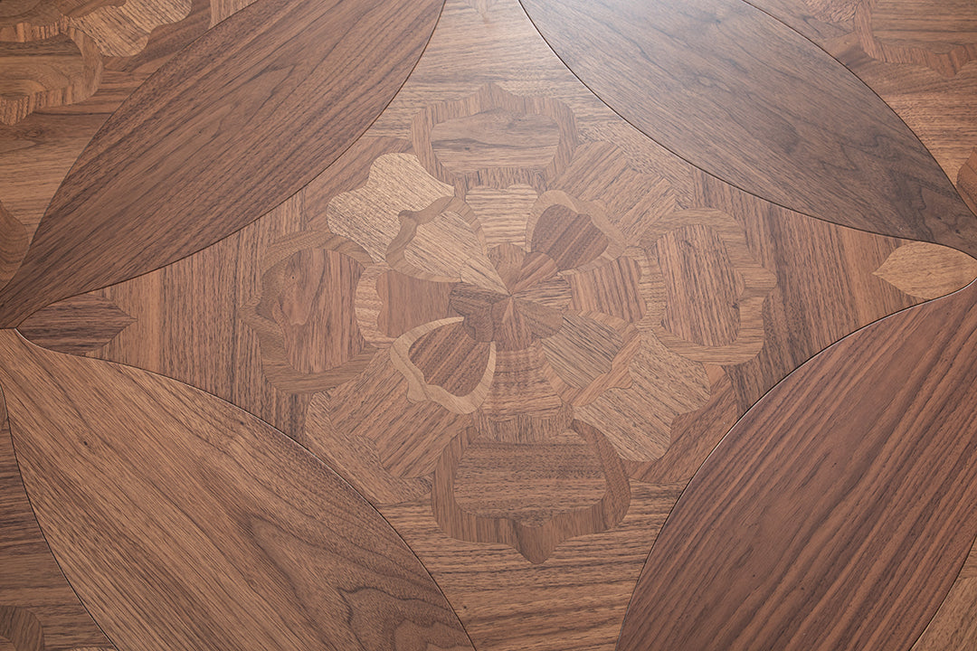 YXPH133 Black Walnut Floral Marquetry Parquet Flooring | Princess Anne Series