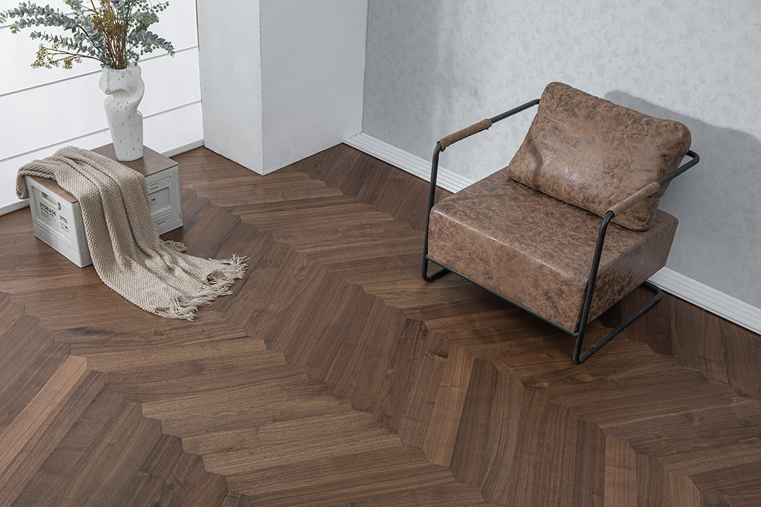 YXPH138 Black Walnut Flowing Chevron Parquet Flooring | Ribbon Series