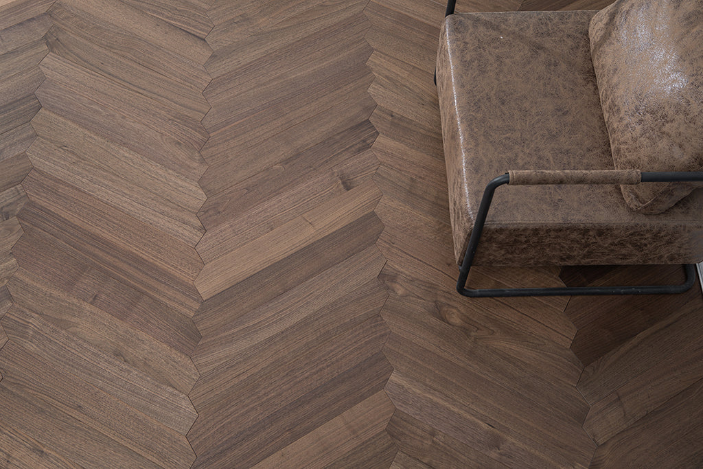 YXPH138 Black Walnut Flowing Chevron Parquet Flooring | Ribbon Series