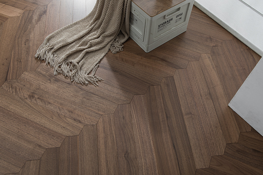 YXPH138 Black Walnut Flowing Chevron Parquet Flooring | Ribbon Series
