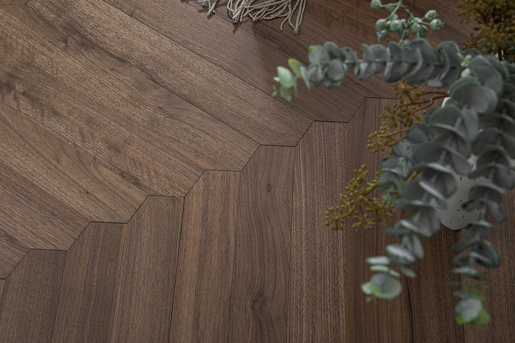 YXPH138 Black Walnut Flowing Chevron Parquet Flooring | Ribbon Series
