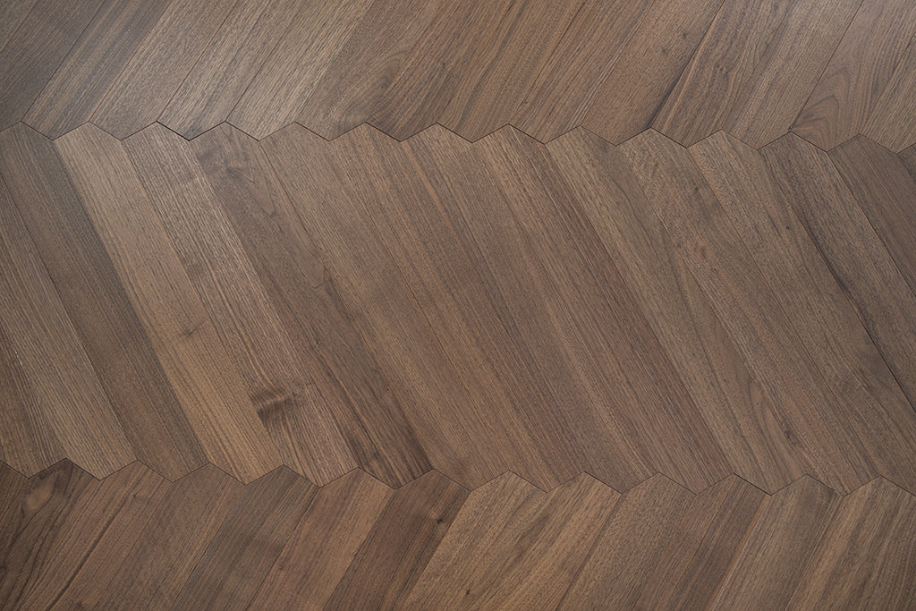 YXPH138 Black Walnut Flowing Chevron Parquet Flooring | Ribbon Series