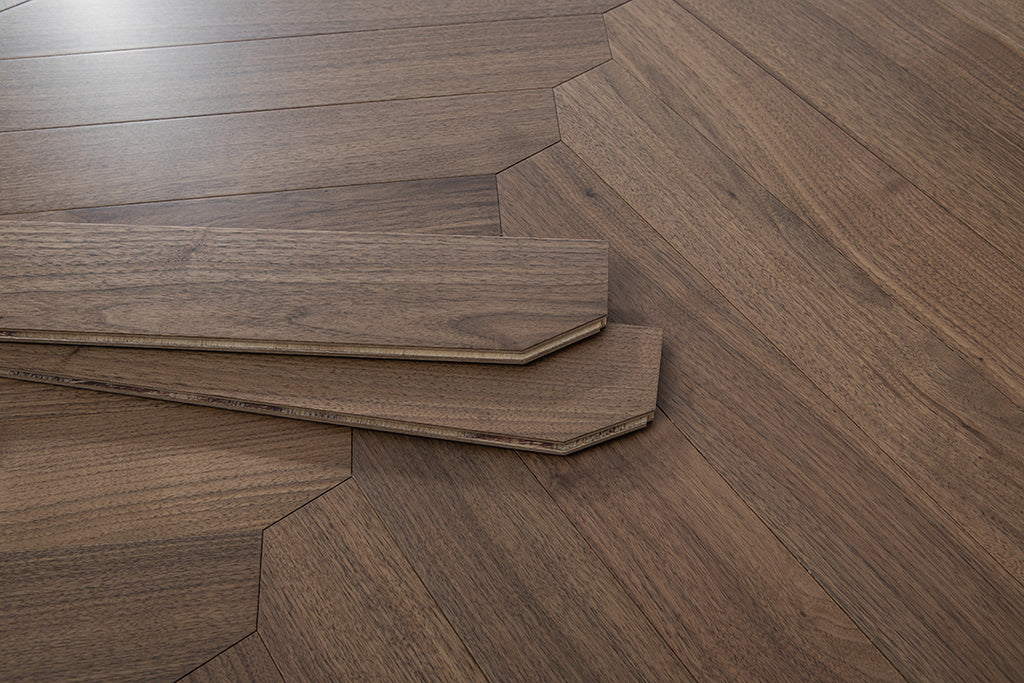 YXPH138 Black Walnut Flowing Chevron Parquet Flooring | Ribbon Series