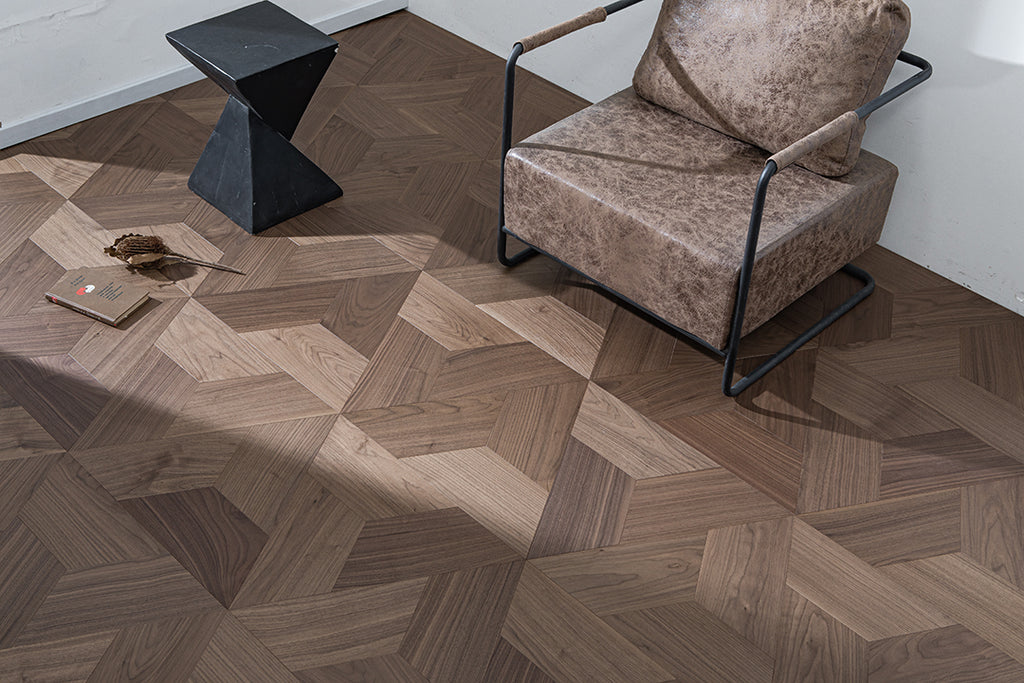 YXPH116 Black Walnut Asymmetric Polygon Parquet Flooring | Fragmented Jade Series